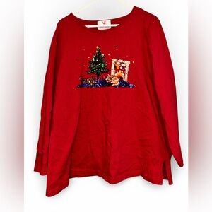 Quacker Factory Red Christmas Sweater T-Shirt 2X Sequin vintage